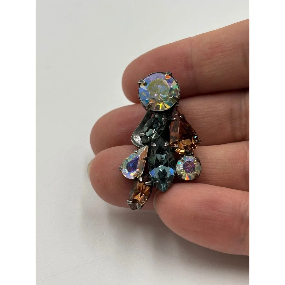 Vintage Weiss‎ Multicolor Rhinestone Clip On Earrings Elegant Cocktail Jewelry - Picture 7 of 11